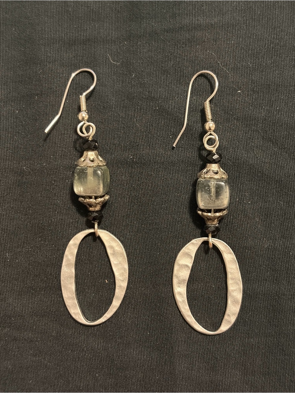Handcrafted Silver-Tone Black and Clear Bead Drop Earrings